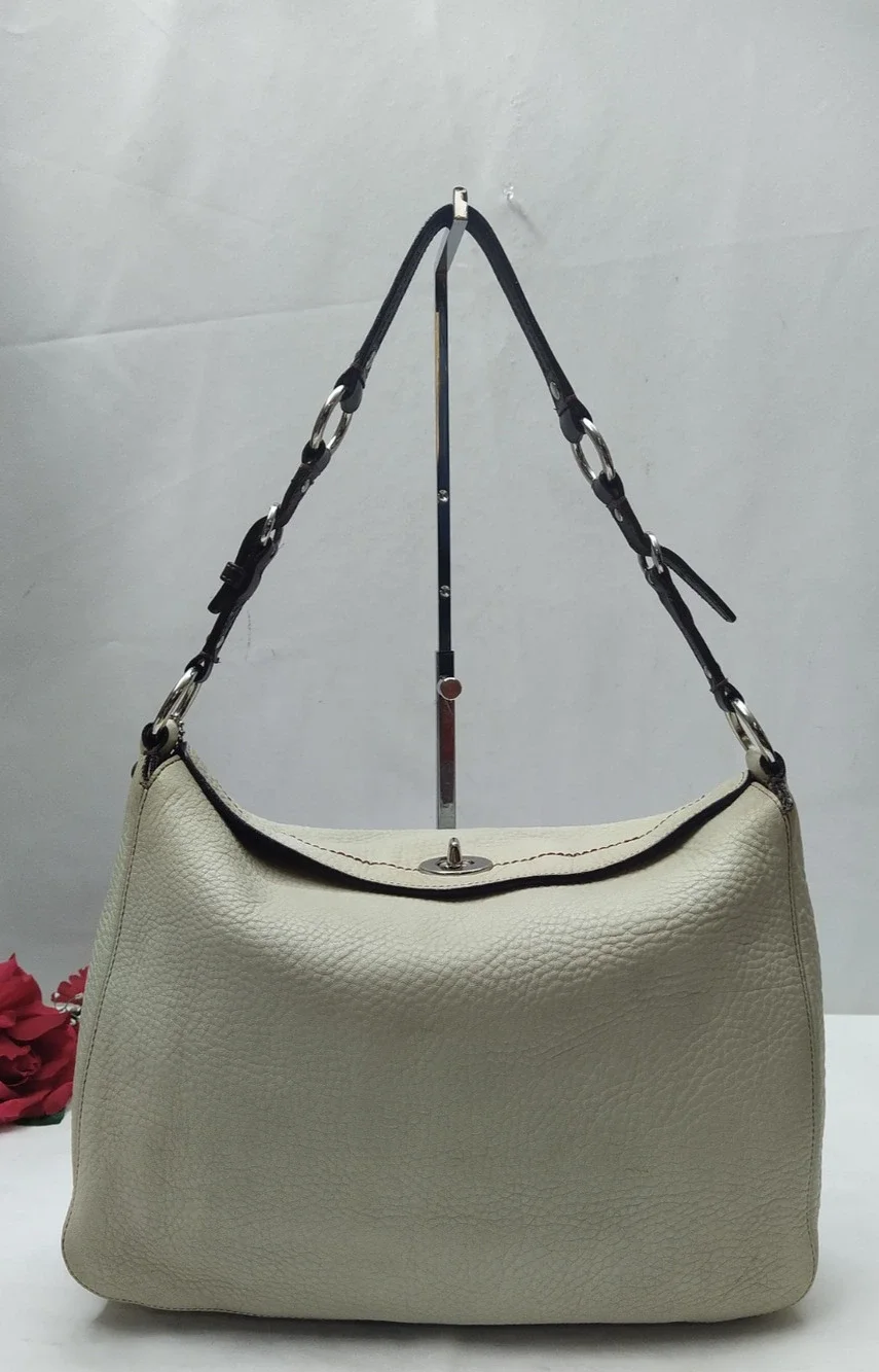 Coach Chelsea Ivory Pebbled Leather Turnlock Hobo Shoulder Bag
